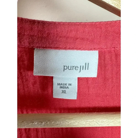 J.Jill pure Jill pink Slub Cotton Long Sleeve Tunic Button Front XL Lagenlook - Picture 5 of 12